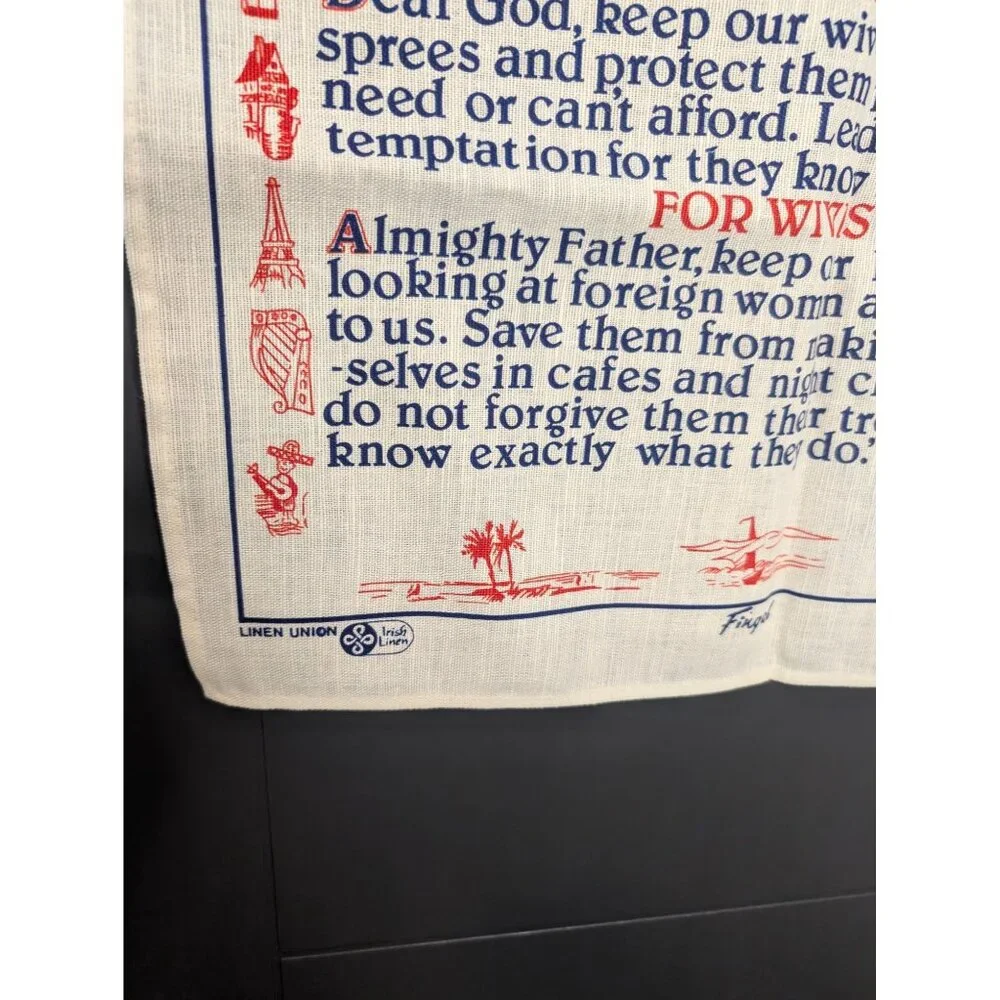 Vintage Fingal Irish Linen Souvenir Tea Towel Prayer for Tourists - Art Buchwald